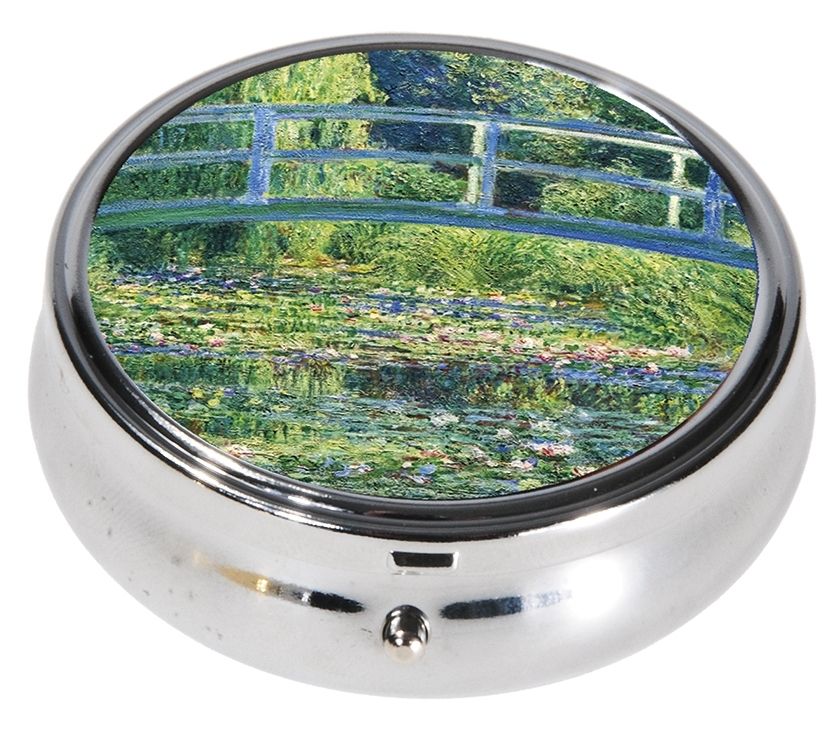 Claude Monet, Pillendose rund, Teich mit Brücke