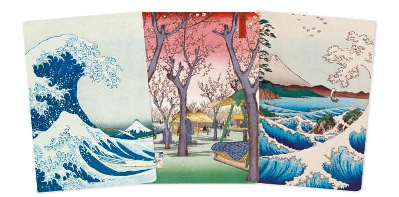 Utagawa Hiroshige, Set mit 3 Midi Notizheften, Japanischer Farbholzschnitt